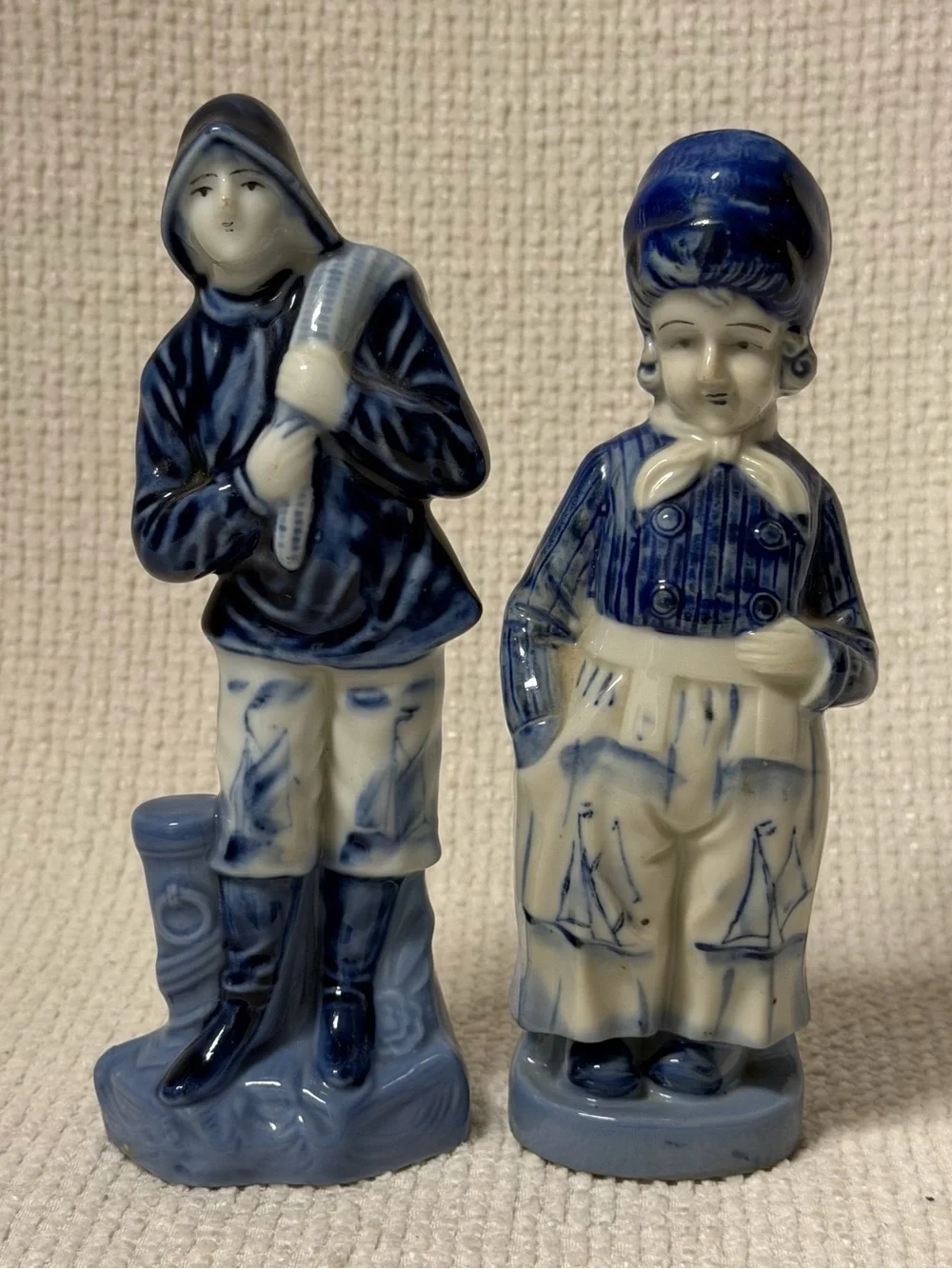 Vintage Blue and White Ceramic Dutch Figurines, JAPAN